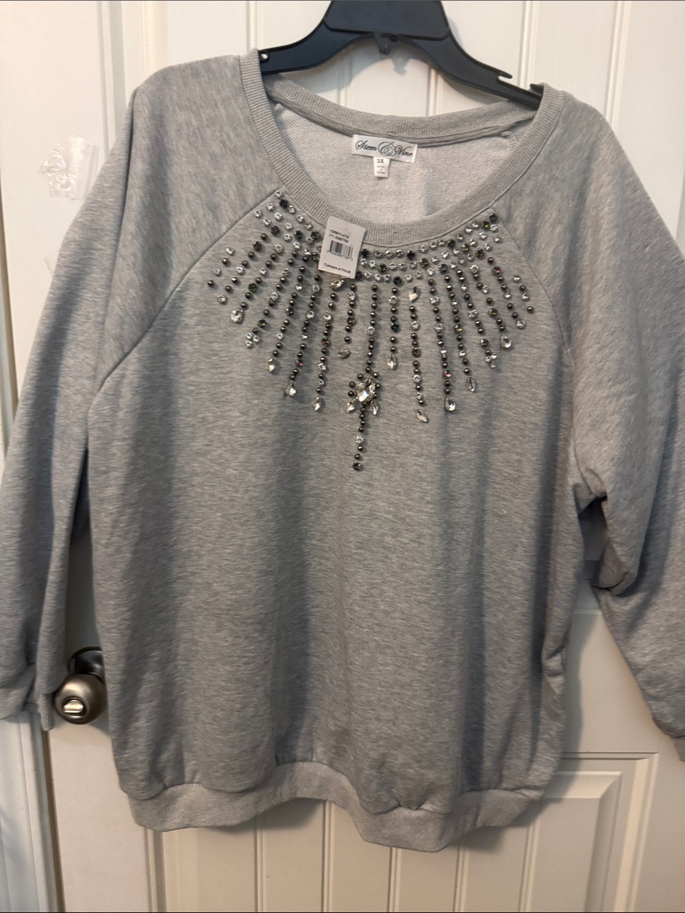 Stem & Vine women’s Grey Jeweled Crewneck Sweatshirt by Annabelle size 3x